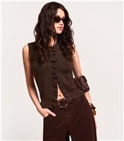 Women's Dark Brown Cable Knit Frill Trimmed Waistcoat New Look