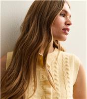 Women's Light Yellow Cable Knit Frill Trimmed Waistcoat New Look