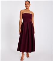 Women's Petite Burgundy Bandeau Midi Dress Quiz New Look