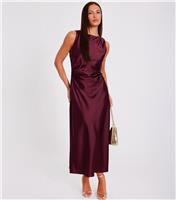 Women's Burgundy Satin Midi Dress Quiz New Look
