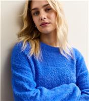 Women's Bright Blue Fluffy Crew Neck Jumper Sunshine Soul New Look
