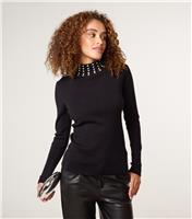 Women's Black Rib Diamant Neck Jumper Blue Vanilla New Look