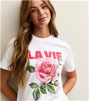 Women's White La Vie Rose Print T-Shirt New Look