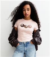 Girls' Light Pink Gem Embellished Lucky Eight Print T-Shirt New Look