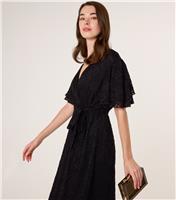 Women's Black Lace Angel Sleeve Wrap Midi Dress Blue Vanilla New Look
