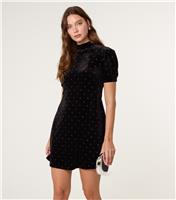 Women's Black Diamant Embellished Puff Sleeve Mini Dress Blue Vanilla New Look