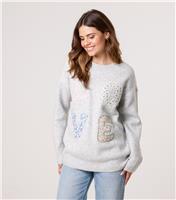 Women's Mid Grey Floral Love Appliqu Jumper Blue Vanilla New Look