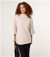 Women's Oatmeal Cropped Sleeve Button Detail Jumper Blue Vanilla New Look