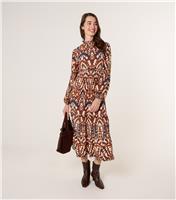 Women's Orange Patterned Midi Dress Blue Vanilla New Look