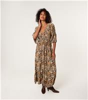 Women's Dark Khaki V-Neck Paisley Print Midi Dress Blue Vanilla New Look