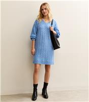 Women's Mid Blue Cable Knit Jumper Dress Sunshine Soul New Look