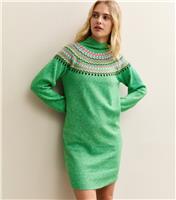 Women's Green Fair Isle Jumper Dress Sunshine Soul New Look