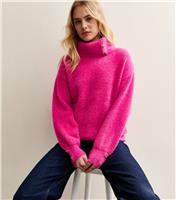 Women's Mid Pink Fluffy Roll Neck Jumper Sunshine Soul New Look