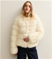 Women's Off White Panelled Faux Fur Jacket New Look