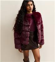 Women's Petite Burgundy Pelted Faux Fur Jacket New Look