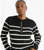 Women's Black Striped Button Jumper Gini London New Look