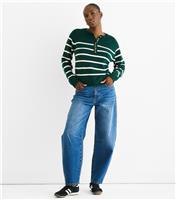 Women's Green Striped Button Jumper Gini London New Look