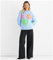 Women's Blue Contrast Floral Applique Jumper Gini London New Look