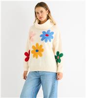 Women's Petite Cream Floral Applique Oversize Jumper Gini London New Look