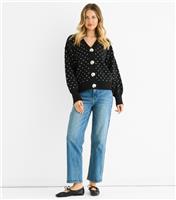 Women's Black Polka Dot Knit Cardigan Gini London New Look