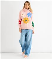 Women's Petite Pink Floral Applique Oversize Jumper Gini London New Look