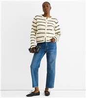Women's Cream Striped Cardigan Gini London New Look