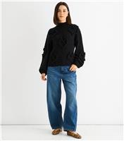 Women's Black Heart Bubble Knit Jumper Gini London New Look