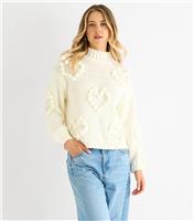 Women's Cream Heart Bubble Knit Jumper Gini London New Look