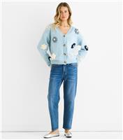 Women's Blue Floral Crochet Cardigan Gini London New Look