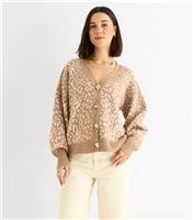 Women's Petite Camel Leopard Pattern Cardigan Gini London New Look