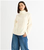 Women's Cream Cable Knit High Neck Jumper Gini London New Look