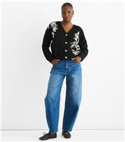 Women's Black Floral Embroidered Cardigan Gini London New Look