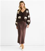 Women's Brown Contrast Teddy Crochet Cardigan Gini London New Look