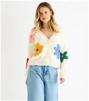Women's Cream Floral Applique Cardigan Gini London New Look