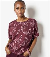 Women's Purple Leaf Print T-Shirt Apricot New Look