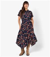 Women's Navy Floral Print Midi Shirt Dress Apricot New Look