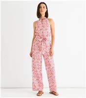 Women's Pink Halter Neck Keyhole Wide Leg Jumpsuit Gini London New Look