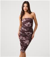 Women's Brown Floral Print Ruched Midi Dress Pink Vanilla New Look