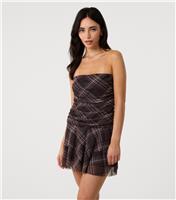 Women's Brown Checked Ruffle Mini Dress Pink Vanilla New Look