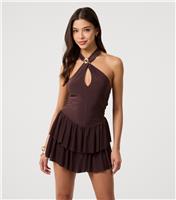 Women's Brown Keyhole Rara Skirt Playsuit Pink Vanilla New Look