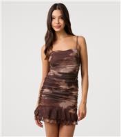 Women's Brown Floral Mesh Mini Dress Pink Vanilla New Look