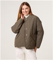 Women's Dark Khaki Quilted Buttoned Pocket Jacket Blue Vanilla New Look