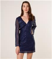 Women's Navy Angel Sleeve Sequin Dress Blue Vanilla New Look
