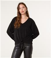 Women's Black Tie Front Top Blue Vanilla New Look