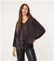 Women's Bronze Tie Front Top Blue Vanilla New Look