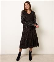 Women's Black and Gold Foil Midi Dress Blue Vanilla New Look