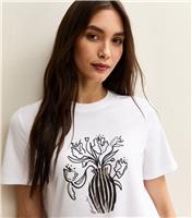 Women's White Flower Vase Print T-Shirt New Look