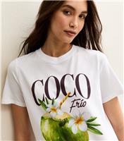 Women's White Coco Frio Logo Crew Neck T-shirt New Look