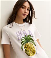Women's White Hola Pina Logo Crew Neck T-shirt New Look