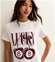 Women's White Lucky Eight Print Relaxed T-Shirt New Look